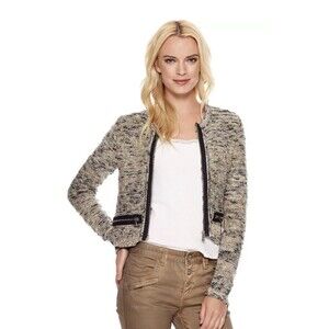 Free People Heart Beeps Cropped Blazer Cardigan Sweater Black Multi Size M